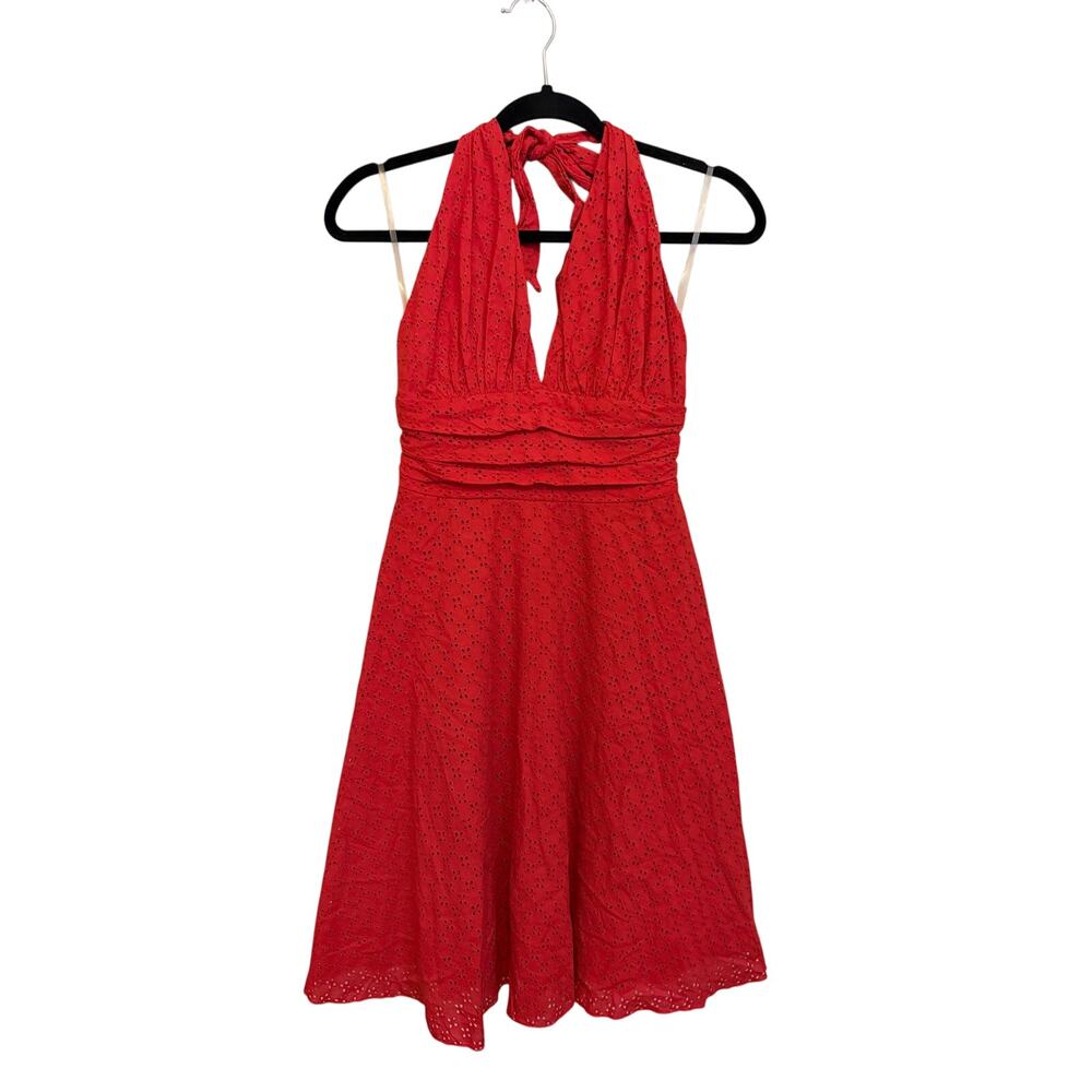 Rubber Ducky Halter Fit & Flare Dress S Red Mini Eyelet Pinup Rockabilly Holiday